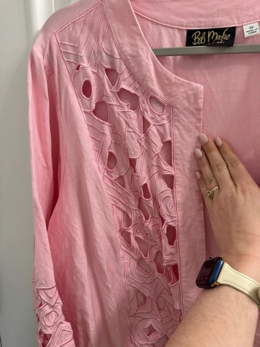 Bob Mackie Pink Linen Cutwork Jacket - Picture 5 of 6
